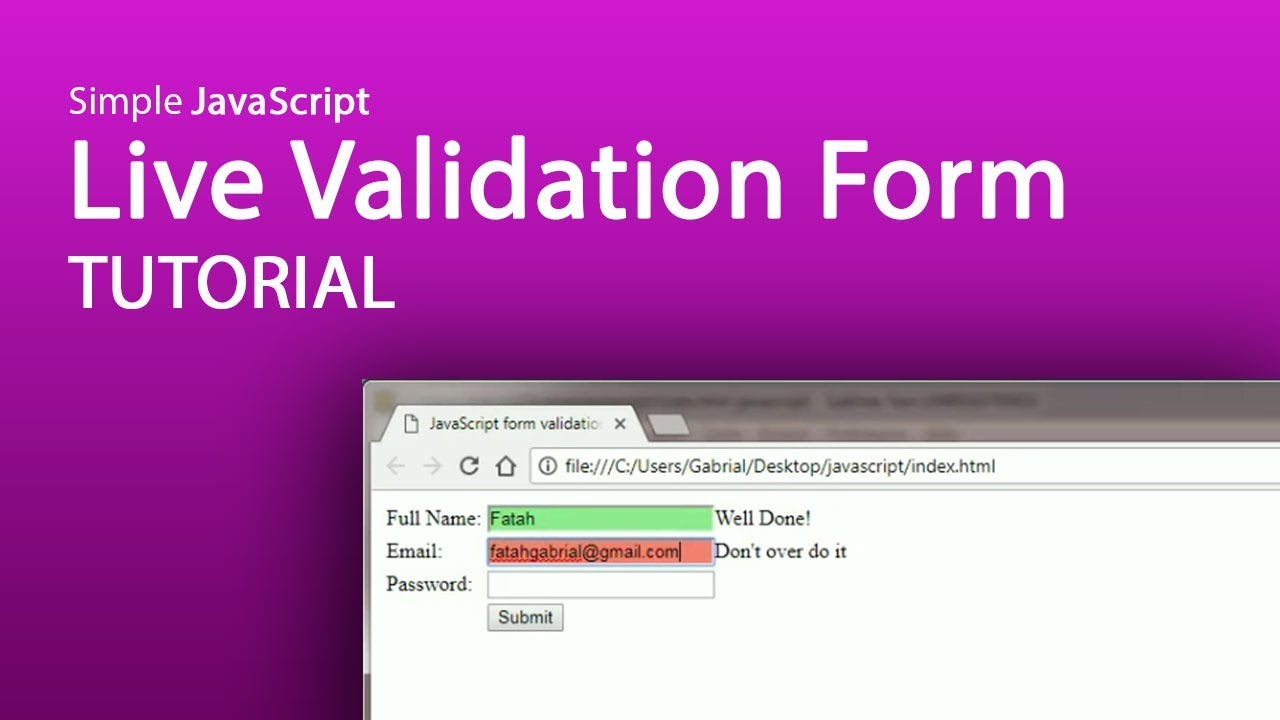 Forms JAVASCRIPT. Form validation. Youtube JAVASCRIPT Tutorial. Form validation failed tarjimasi. Scripted format