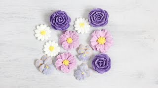 royal icing flowers. How to pipe 4 kinds of flowers with one tip.