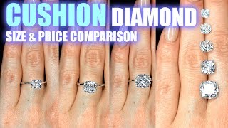 Cushion Cut Diamond Size Comparison on Hand Finger Engagement Ring Shaped 1 25 Carat 2 ct 1 3 .5 .3