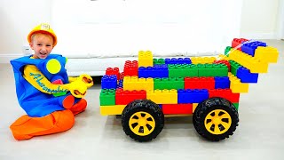 Vlad and Niki Ride on Toy Sports Car \u0026 play with colored toy blocks