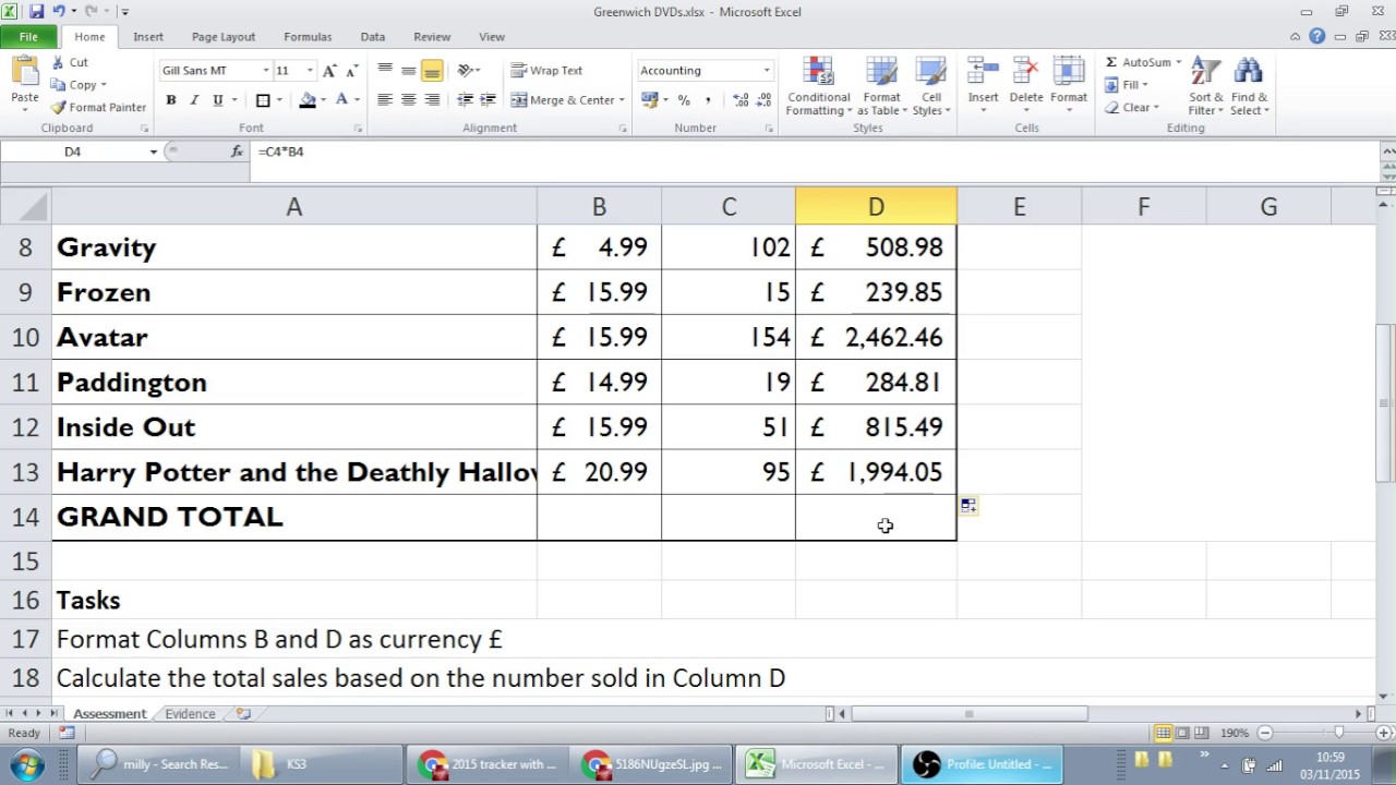 2 Excel Spreadsheet Grand Totals And Totals Using Formula And Autosum ...