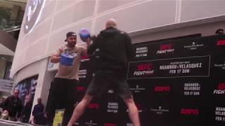 James Vick hits pads and answers questions at the UFC on ESPN Open Workouts