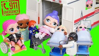 Surprise! Doll Gets Hurt + Visits Giant Ambulance Hospital Unbox