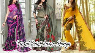 Latest Beautiful Chiffon Floral print Saree Collection.