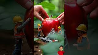 Tiny workers are harvesting giant apple #tiny #dwarf #funny