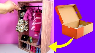DIY How to make Miniature Wardrobe /Closet with shoe box | Miniature Furniture