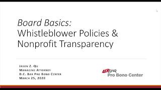 Webinar: Board Basics - Whistleblower Policies & Nonprofit Transparency