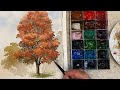 How to paint The red maple on the doorstep with watercolor@Sun’s art studio