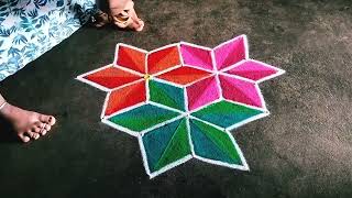 Simple design Kolam | 5*3 traditional 3d Rangoli Designs | Easy Colour Kolam