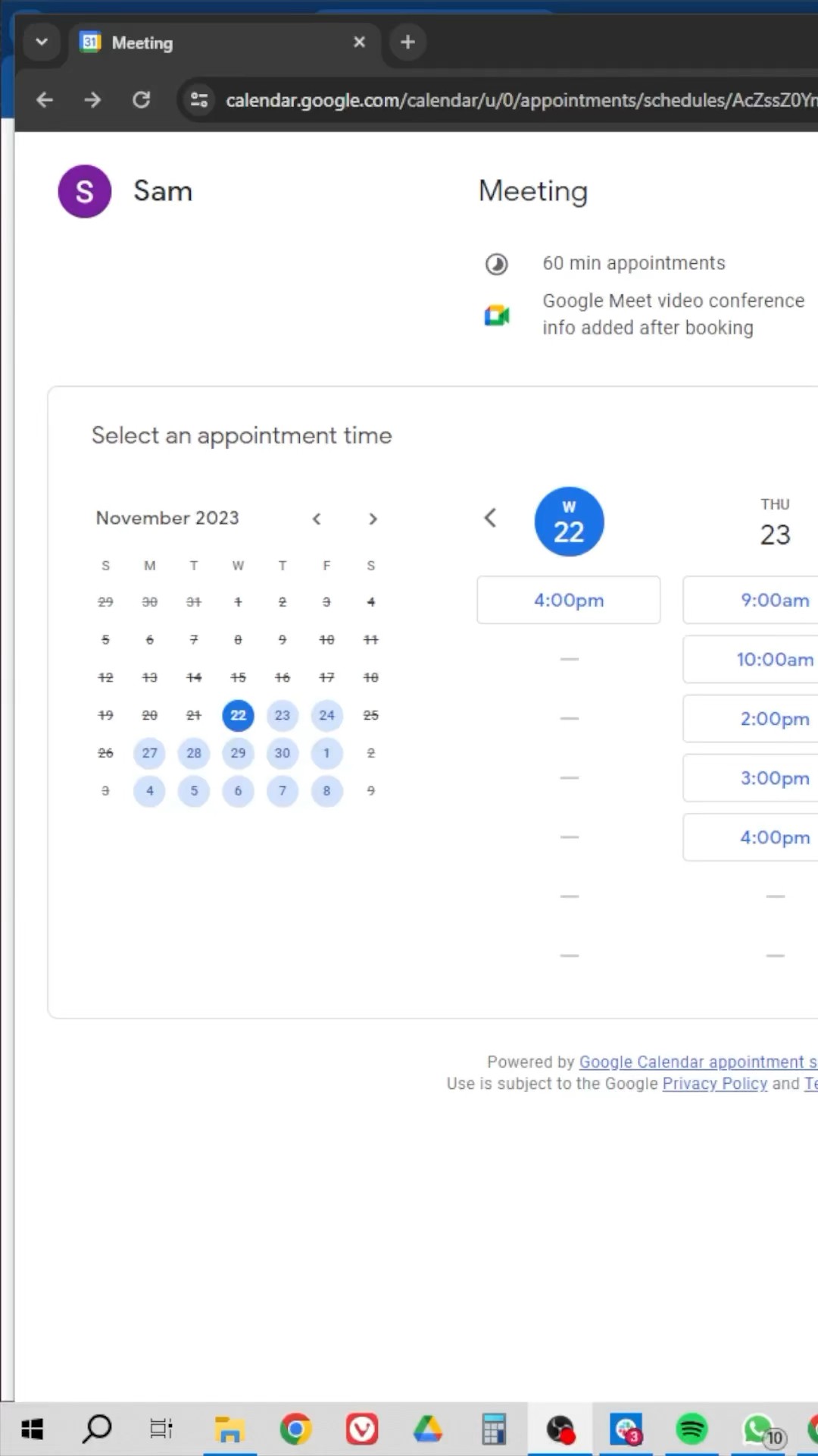 Create a free meeting scheduler link inside Google Calendar