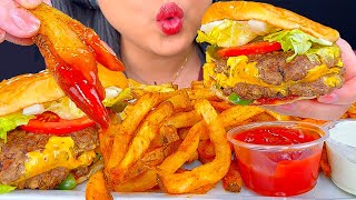 ASMR Five Guys Double Cheeseburger \u0026 Cajun Fries | Mukbang | Eating Sounds | ASMR Phan