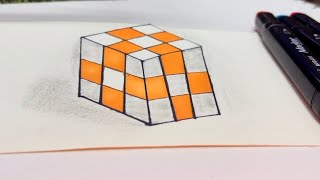 Very Easy! How To Draw 3D Cubic Drawing | Anamorphic illusion-3D trick Art
