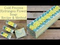 How we created our lemon scented cold process tiger swirl soap with soap dough hydrangea flowers