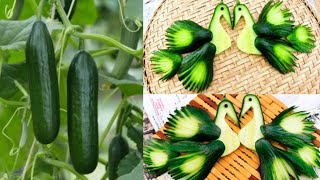 How To Make Cucumber Peacock - Vegetable Carving Garnish - Sushi Garnish - Food Art Decoration