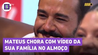 BBB 25: Mateus se emociona com vídeo da família no Almoço do Anjo