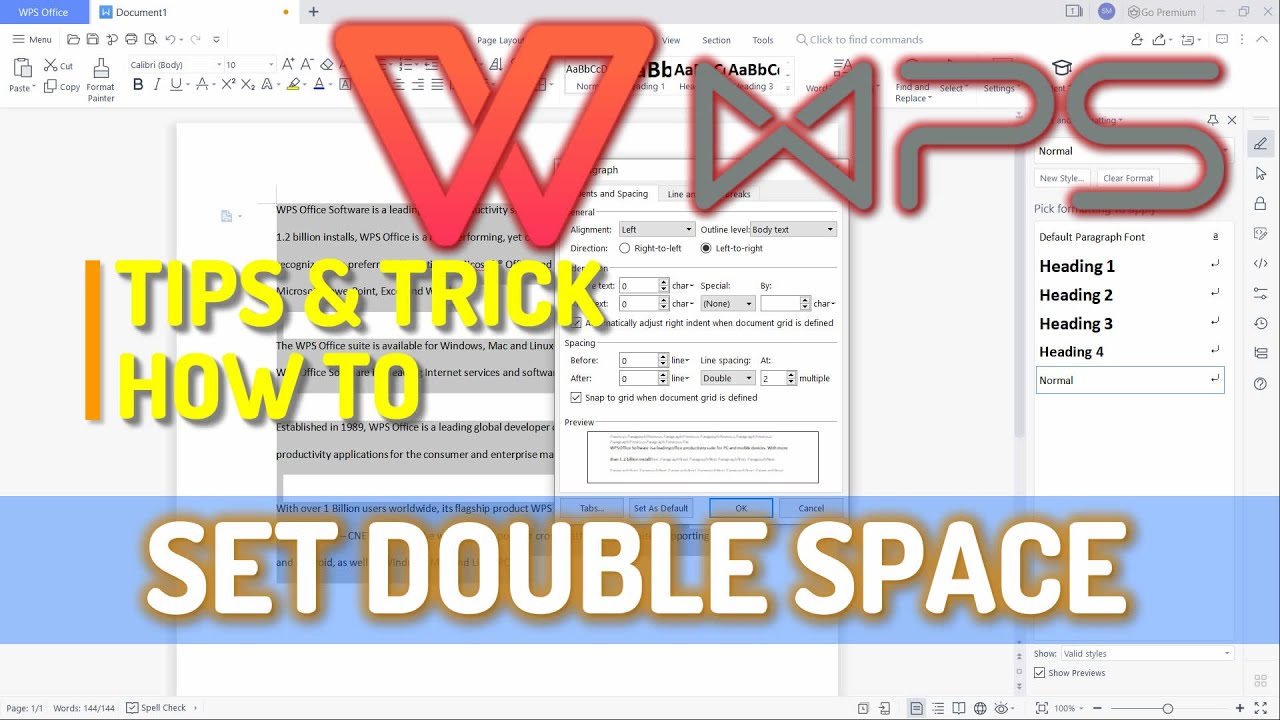 WPS Office Word How To Double Space - YouTube