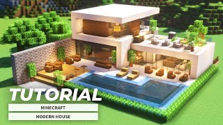 マインクラフト プール付きのモダンハウス 建築風景 Timelapse Modern House Architecture With Pool