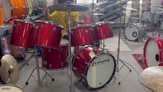 1970s Ludwig Quadra-Plus Red Sparkle Drum Set