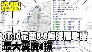 【每日必看】驚醒! 01:10花蓮5.5極淺層地震 最大震度4級｜氣象署最新觀測 \