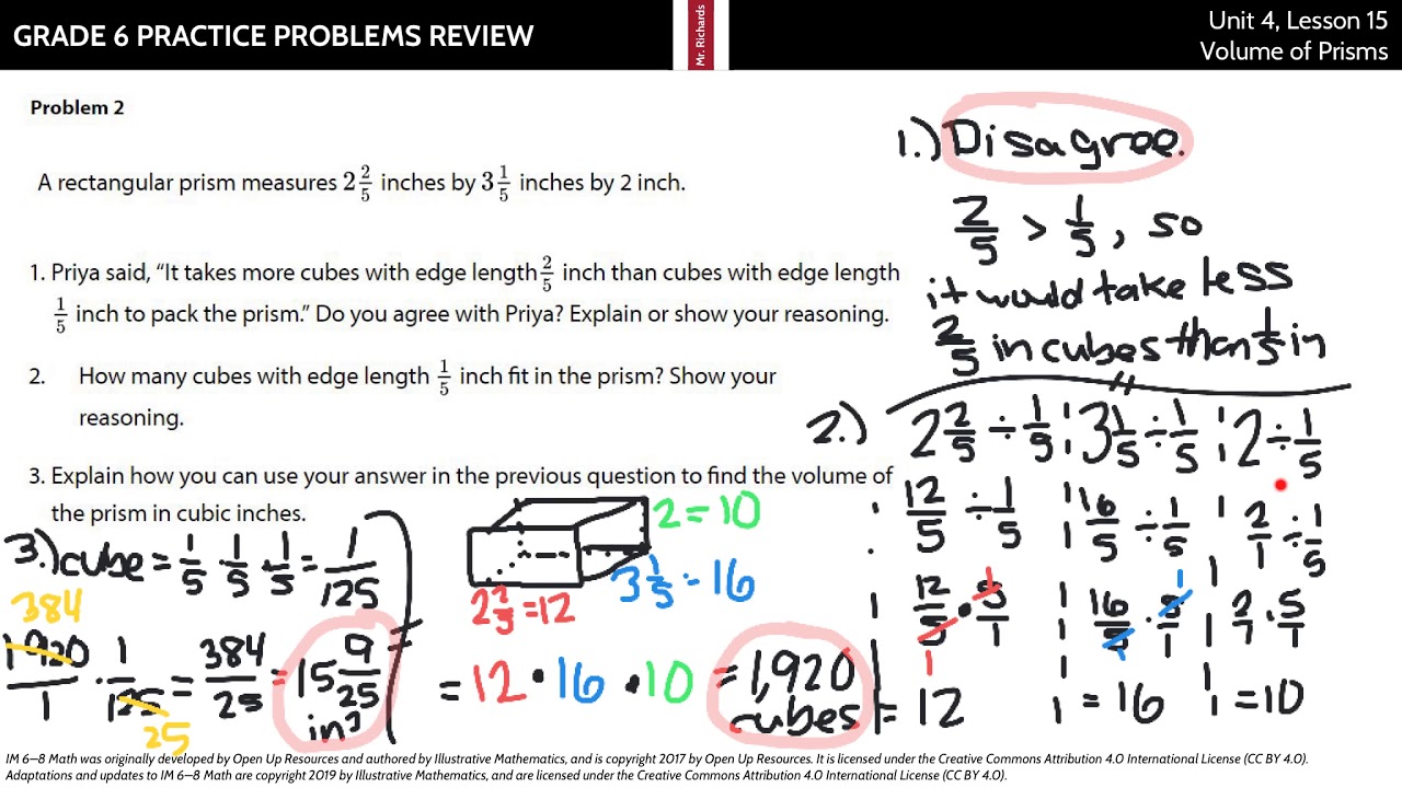 Grade 6 Unit 4 Lesson 15 Practice Problems Youtube