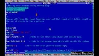 C/C++ Programming for beginners in turbo C++ Tutorial-12: Creating star(*) pattern using nested loop