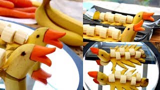 How to Make Banana Decoration | Banana Duck | Fruit Carving Banana Garnishes