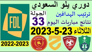 ترتيب دوري يلو الدرجة الأولى السعودي اليوم الثلاثاء 23-5-2023 ونتائج مباريات الجولة 33 - فوز الاهلي