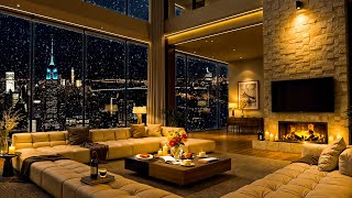 NYC Winter Night Tranquility ❄️ Luxury Apartment Ambience \u0026 Smooth Piano Jazz Music for Relaxation