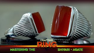 Handcrafted Men's Silver Ring with Yemeni Agate | Traditional Grooved Design