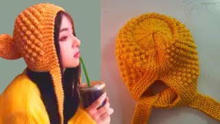 new ladies cap design/topi design for ladies/girls woolen cap knitting tutorial