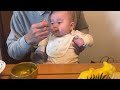 【5months】baby eating pumpkin puree for the first time