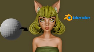 stylized  fox girl sculpting in blender  #timelapse  #blender  #digital 3d .