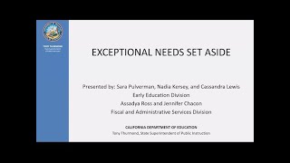 Exceptional Needs Set Aside