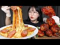 치즈불닭볶음면 양념오븐치킨 먹방🍜🍗CHEESE BULDAK NOODLES & BAKED CHICKEN MUKBANG ASMR