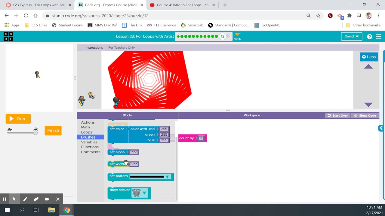Code.org Express Course: Lesson 23 - For Loops With Artist - YouTube
