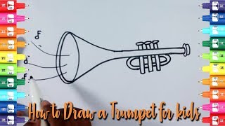 How to draw a trumpet for kids-Easy Kids Drawing Tutorial