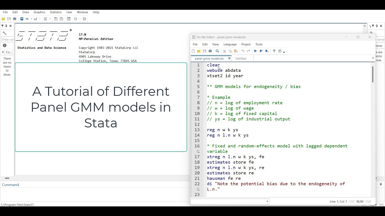 A Tutorial In Panel GMM Models In Stata - 2SLS, GMM, Arellano Bond ...