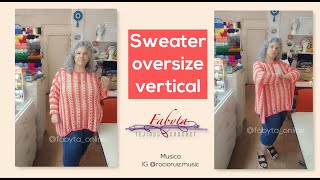 Oversized crochet sweater with vertical stripes