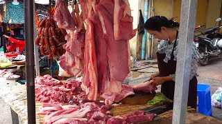 Morning Market Tour, Fresh Food Market Ta Khmao Cambodia, Asian Market Street Food