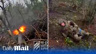 Wounded Ukrainian soldier fights on against Russians in assault on Russian trenches