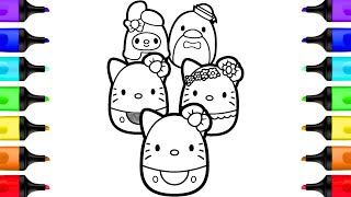 Coloring Hello Kitty and Friends Squishmallows Sanrio Coloring Pages | Art Markers
