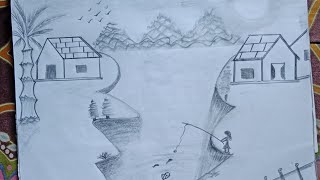 Simple 😍Village Scenery Drawing ✏️ Panting Easy 💁‍♀️Voice Tutorial