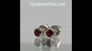 Finejewelthai-ต่างหูโกเมน-โกเมน-ต่างหูเงินแท้-พลอยประจำเดือนเกิด-Garnet-Silver-Earring-E1085gm