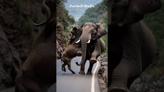 Buffalo Vs Elephant Fight on Road #animals #animal #animallover #shorts #short #wildlife #elephant