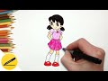 How to draw Shizuka from Doraemon step by step - Drawing anime characters for children