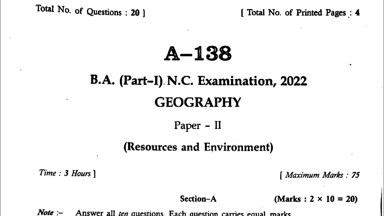 BA 1st Year Geography Paper 2 MGSU 2022 NC Pdf 👇 - YouTube