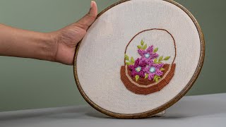 Elegant Flower Basket: Embroidery Stitches Unveiled