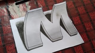 3D art easy trick | how to draw 3d letter M by ( World 3D Art)