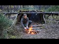 Bushcraft Survival in the Woods with One Knife, Overnight in Natural Shelter, Edible Mushrooms