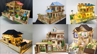 Collection of miniature houses made from sticks- DIY Model
